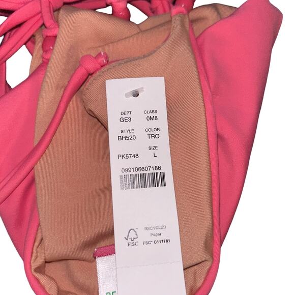 New J. Crew Pink Cheeky Beaded Side Tie Bikini Swim Bathing Suit Bottom Large - Picture 6 of 8